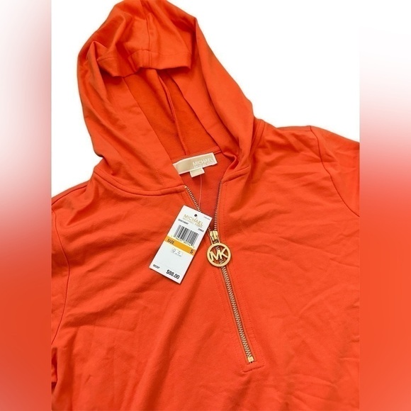 NWT Michael Kors Orange 1/4 Zip Short Sleeve With Hood - Picture 8 of 15